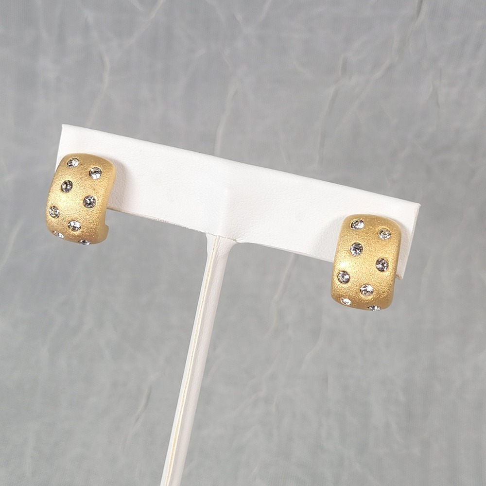 Swarovski Crystal Scattered Huggie Stud Earrings Gold Tone Branded Backs Jewlery